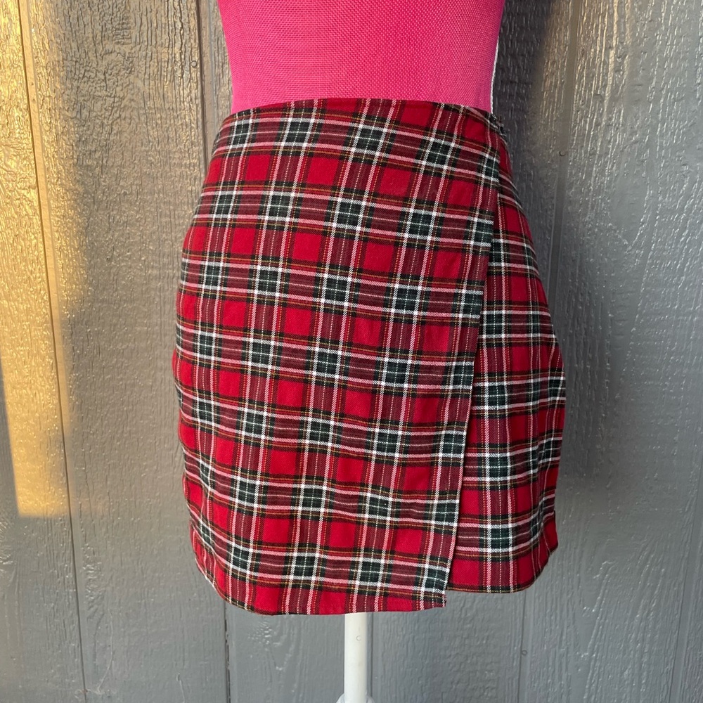 Hollister Red Plaid Pencil Skirt